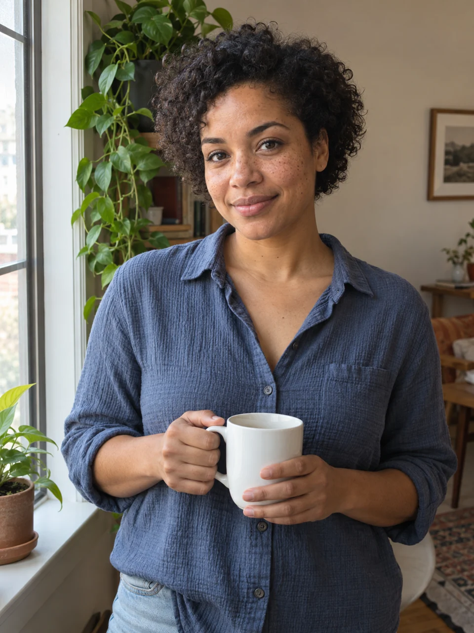 AI-created adult with a mug, classic shirt preview, Original