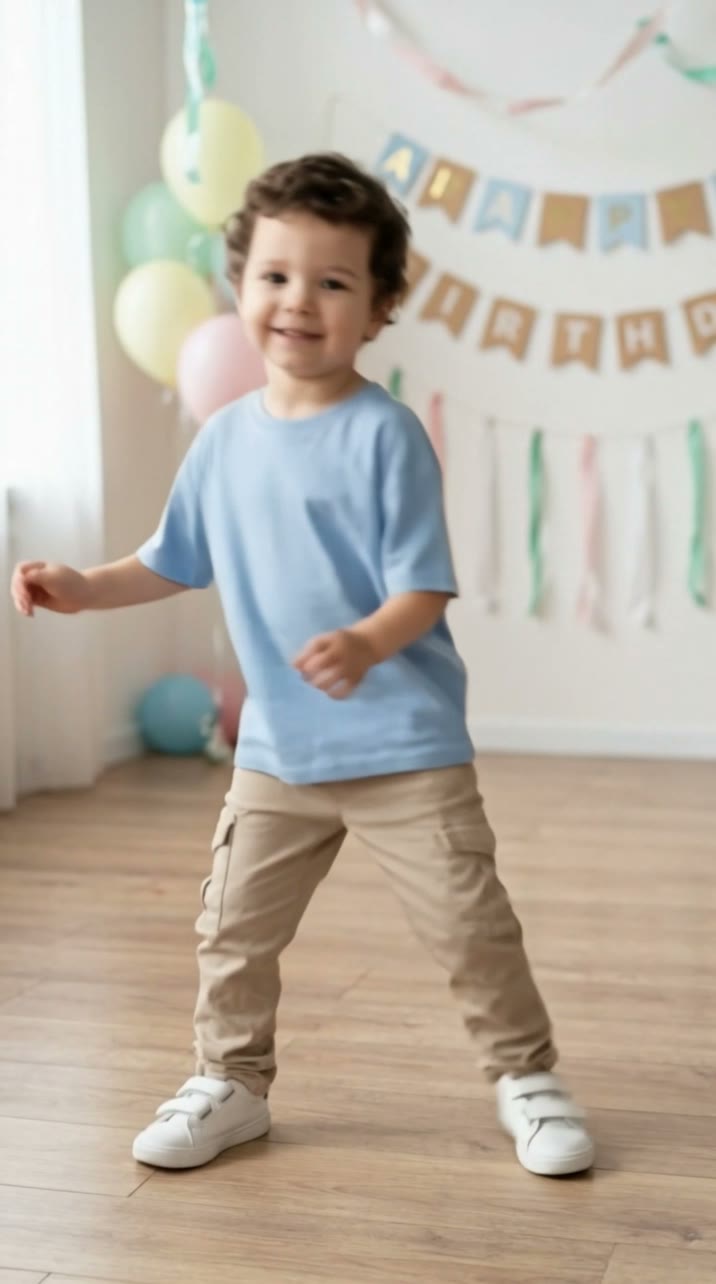 A middle frame of the same generated dance showing the full body, bent knees and low arms