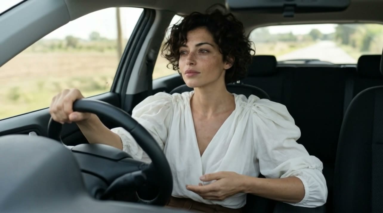At 1 second the screen-right free hand is low while the other hand holds the steering wheel
