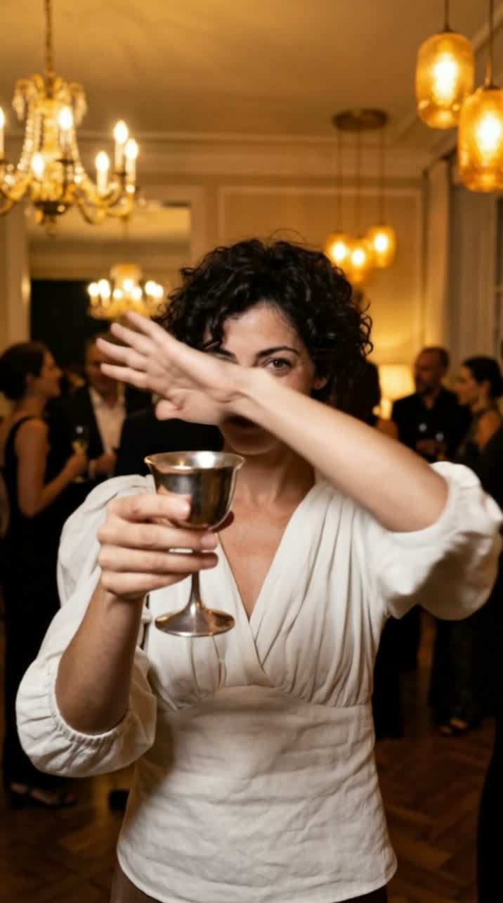 At 5 seconds the other empty hand crosses the face while the original hand holds the cup