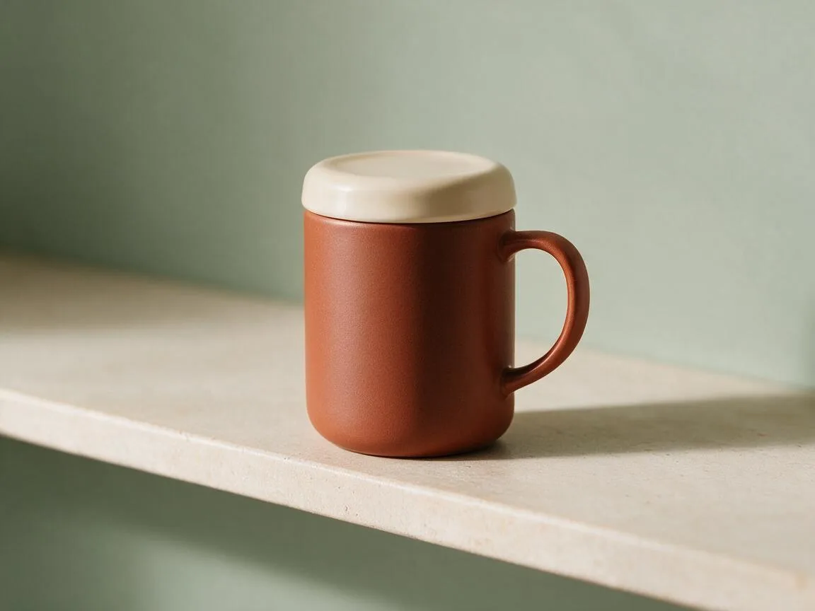 Seedream Pro edit changing the green mug to terracotta against a sage background